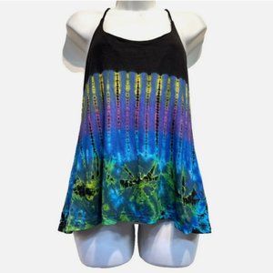 Nwt SACRED THREADS hippie funky black tie dye knit rayon tank TOP M